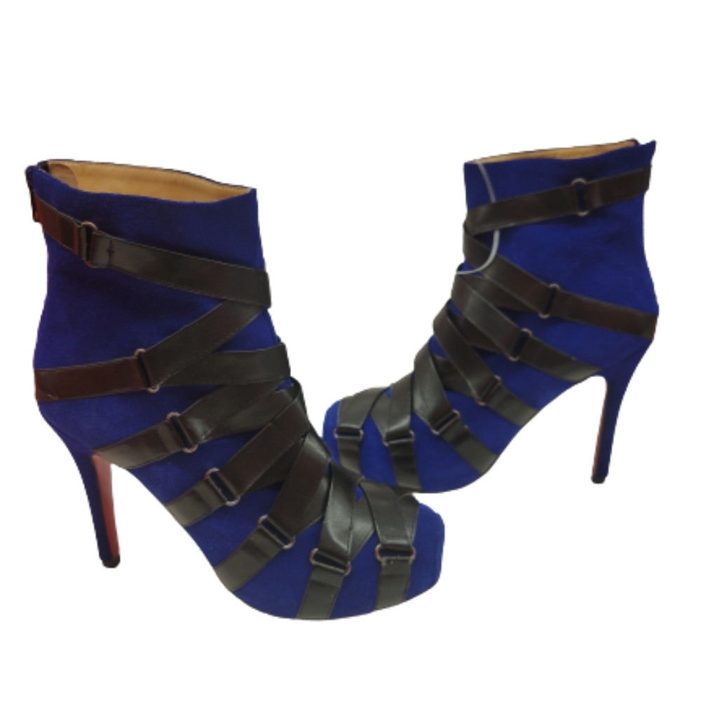 Christian Louboutin Nitoinimoi Bandage Suede Leather Blue Black Ankle Bo…
